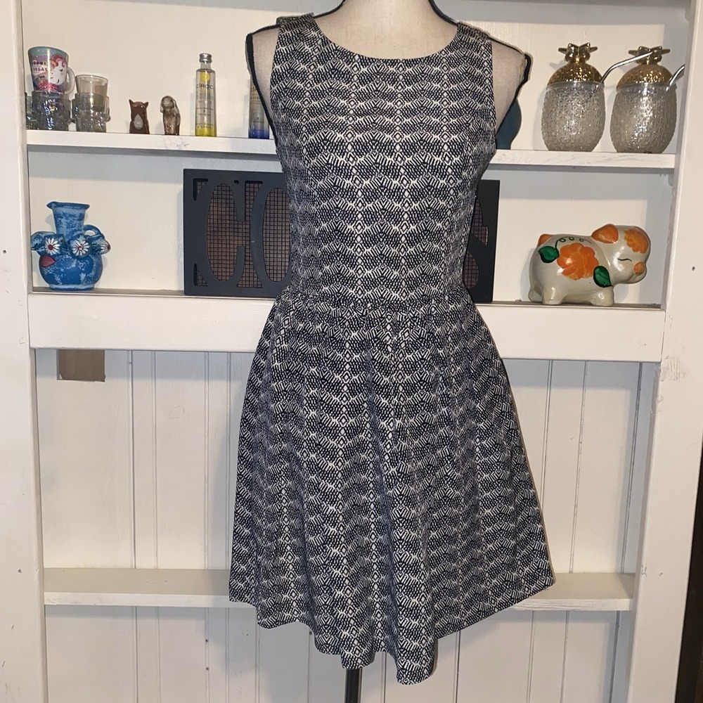 Joie Silk And Linen Geo Print Fit And Flare Dress XS
